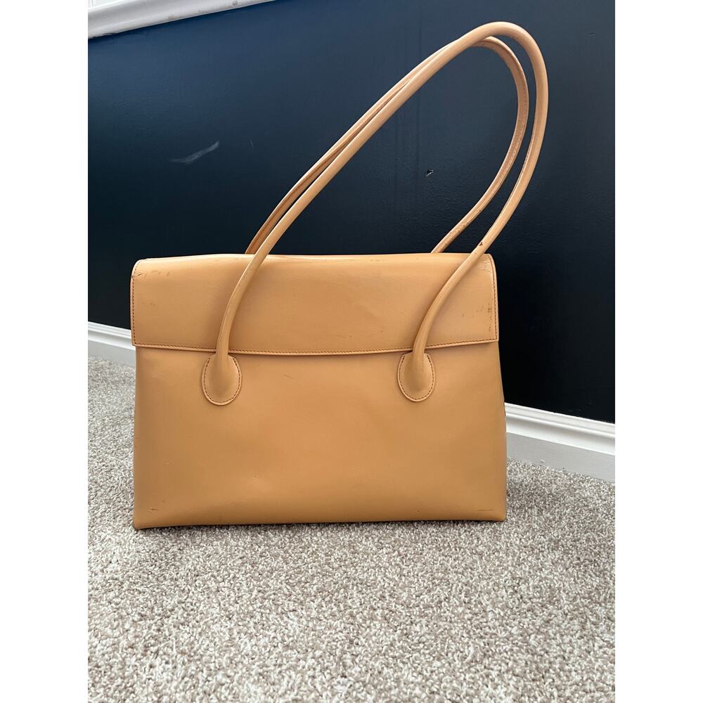 Vintage 90s‎ Caramel Tan Leather Structured Shoulder Bag Corporate Minimalist